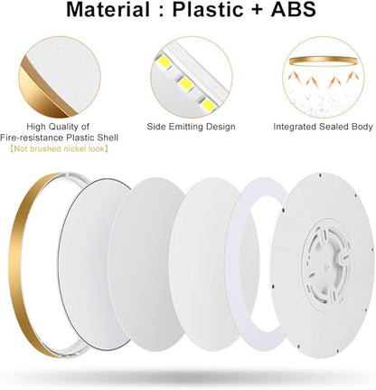 9 Inch Gold LED Flush Mount Ceiling Light, 18W 1800LM 3000K Warm White, Low Profile Round LED Ceiling Light Fixture for Bedroom, Closet, Hallway, Stairwell, Kitchen, Porch (2 Pack)