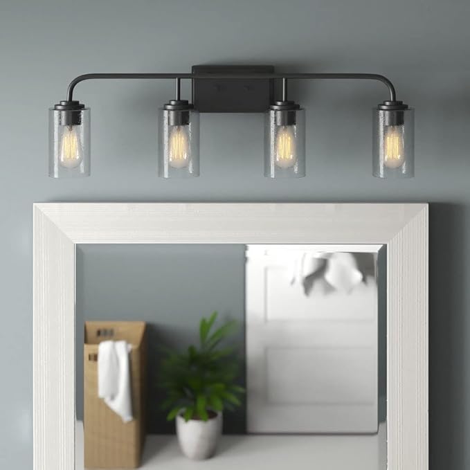 DESIGNERS FOUNTAIN 4-Lights Logan Vanity Light Fixture, 32 Inch Wall Mount Sconce for Bathroom, Bedroom or Mirror, Matte Black, 96404-MB