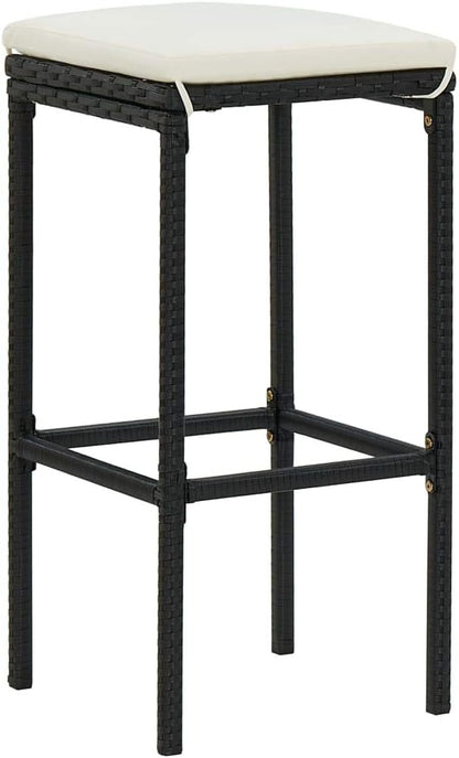3 Piece Bar Set with Table and Stools Black Cream White PE Rattan Steel Polyester Indoor Outdoor for Dining Room Patio