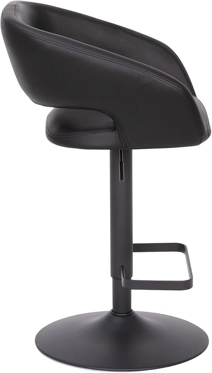 Flash Furniture Erik Contemporary Adjustable Height Barstool with Footrest and Rounded Mid-Back, Upholstered Bar or Counter Height Stool, Black
