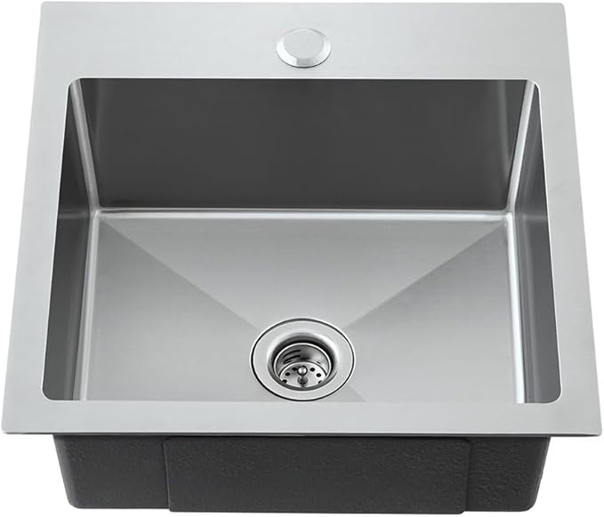 15 x 15 inch Kitchen Sink with 2" Drain Hole, 304 Stainless Steel Handmade Drop-in Bar Sink, RV Camper Kitchen Sink, Brushed