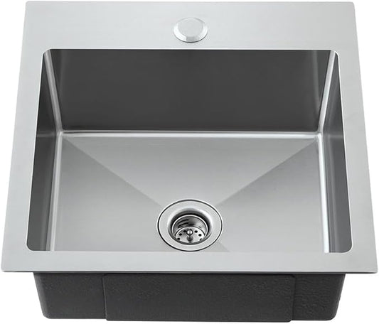 15 x 15 inch Kitchen Sink with 2" Drain Hole, 304 Stainless Steel Handmade Drop-in Bar Sink, RV Camper Kitchen Sink, Brushed