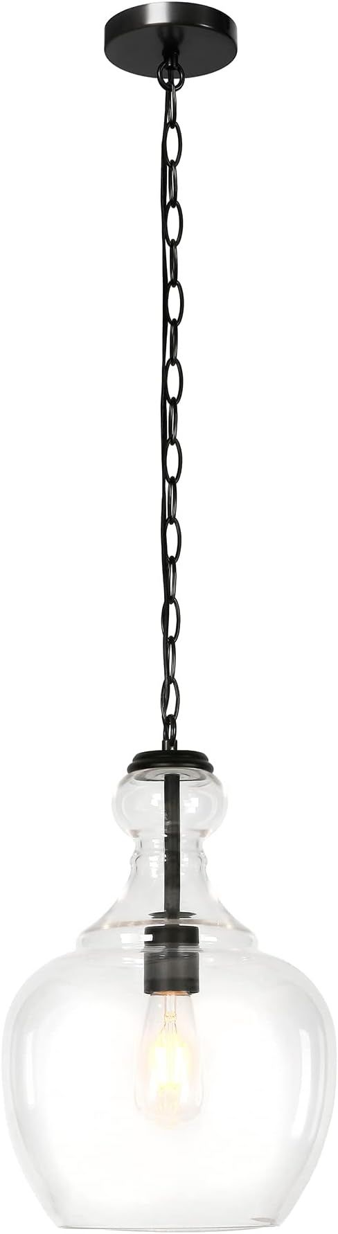 Henn&Hart 11" Mid-Century Modern Pendant Light Fixture with Clear Glass Dome Shade and 6' Adjustable Cord for Kitchen Island, Dining Room or Game Room, Blackened Bronze