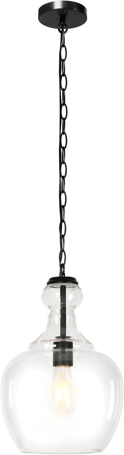 Henn&Hart 11" Mid-Century Modern Pendant Light Fixture with Clear Glass Dome Shade and 6' Adjustable Cord for Kitchen Island, Dining Room or Game Room, Blackened Bronze