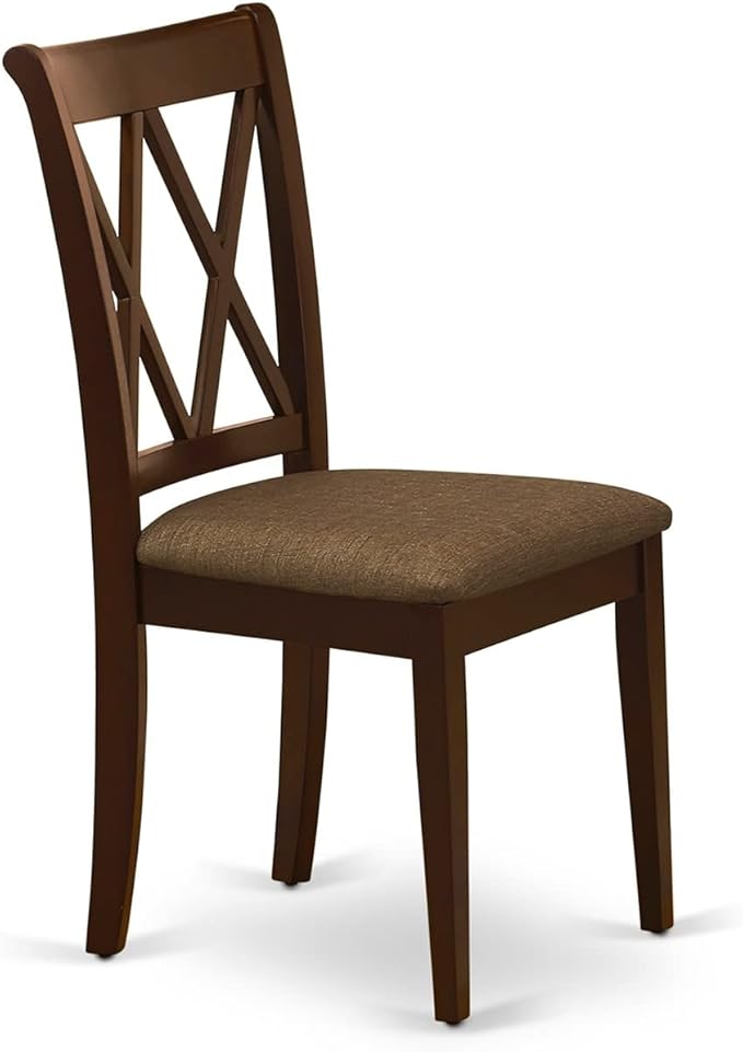 East West Furniture CLC-MAH-C Clarksville Dinette Chairs - Linen Fabric Upholstered Wood Chairs, Set of 2, Mahogany