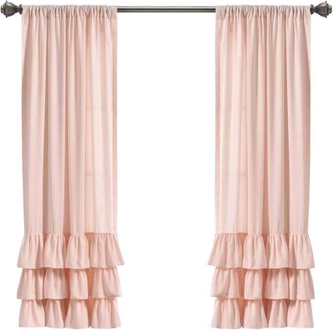 Lush Decor, Blush Allison Ruffle Curtains Window Panel Set for Living, Dining Room, Bedroom (Pair), 63" x 40" (16T004557)