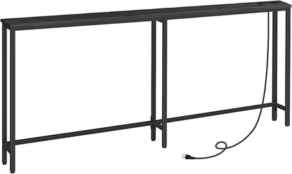 HOOBRO 70.9" Narrow Console Table with Charging Station, 5.9" Slim Sofa Table Behind Couch, 2 AC Outlets & USB-C Ports, Long Entryway Tables for Small Spaces, Livingroom, Black BB185UXG01