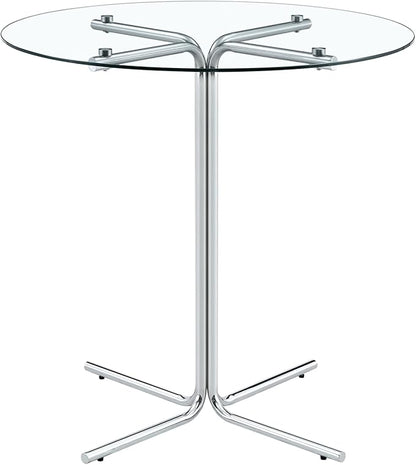 36" Round Counter Height Table, Tempered Glass Top with Silver Metal Base, Modern Pub Table for Kitchen, Bar & Small Spaces