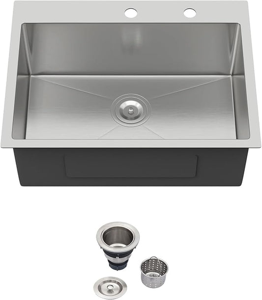24x18 Drop in Kitchen Sink 24 Inch Stainless Steel Sinks 16 Guage 304 Single Bowl 9'' Deep Sinks with Drain Assembly LMT24189