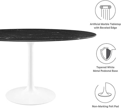 Modway Lippa Oval 60" Artificial Marble Mid-Century Modern Dining Table in White Black