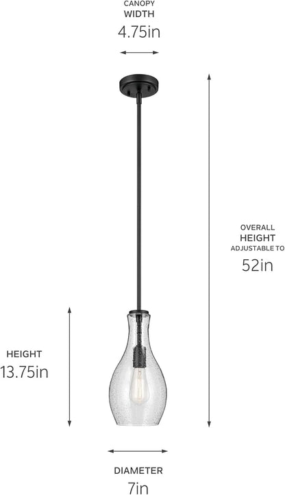 Everly 13.75" 1-Light Bell Pendant with Clear Glass in Black, for a Kitchen Island, Dining Nook, or Home Bar, (13.75" x 7") 42456BK