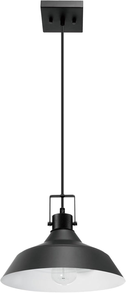 GLOBE Electric 44476 1-Light Indoor/Outdoor Pendant Light, Matte Black Finish, Textured Socket Detail, Adjustable Hanging Height, E26 Base, Modern Farmhouse Style