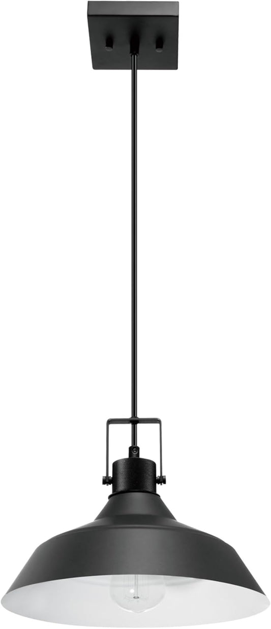 GLOBE Electric 44476 1-Light Indoor/Outdoor Pendant Light, Matte Black Finish, Textured Socket Detail, Adjustable Hanging Height, E26 Base, Modern Farmhouse Style