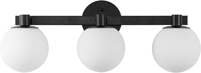 JONATHAN Y 24" Black/White Modern Globe LED Vanity Wall Sconce Light, White Frosted Glass Shade, Mid-Century Art Deco Wall Lamp for Bathroom, Kitchen, Hallway (JYL3542B)