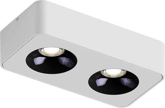 JAYMP Rectangular Modern LED Ceiling Spotlight 3000K Dimmable White Surface Mount Focus Down Light for Living Room Hallway Laundry Room (White, Double Lamp)
