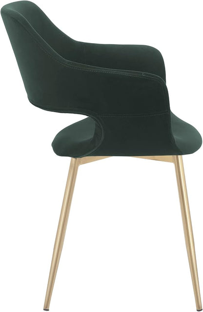 Armen Living Gigi Green Velvet Dining Room Chair with Gold Metal Legs - Set of 2