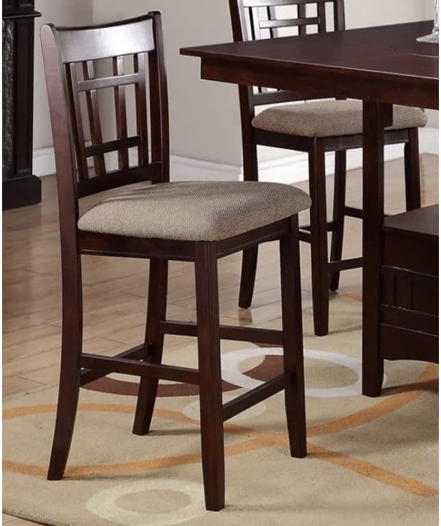 Set of 2 Brown Counter Height Chairs for Dining Room, Kitchen Island, Bar - Upholstered Cushioned Chairs with Unique Back Support