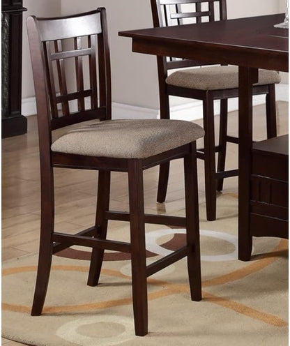 Set of 2 Brown Counter Height Chairs for Dining Room, Kitchen Island, Bar - Upholstered Cushioned Chairs with Unique Back Support