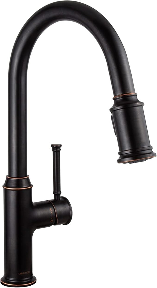 Lava Odoro Oil Rubbed Bronze Kitchen Faucet with Pull Down Sprayer, Single Handle Kitchen Sink Faucet Bronze Faucet for Kitchen Sink 1 Hole and 3 Hole, Deck Plate Included, KF421-ORB
