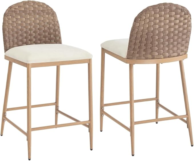 Farmhouse Barstools with Rattan Backrest for Kitchen Island Counter Seating