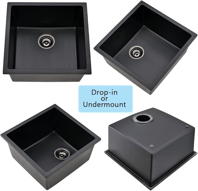 21 Inch Black Undermount Bar Sink-VASOYO 21x19 Undermount Wet Bar Sink Black Granite Composite Single Bowl Quartz Outdoor Rv Kitchen Sinks Small Prep Sinks with Bottom Grid