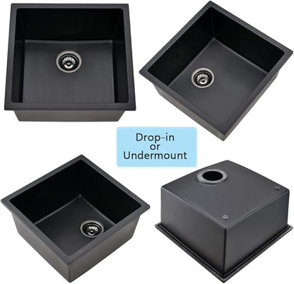21 Inch Black Undermount Bar Sink-VASOYO 21x19 Undermount Wet Bar Sink Black Granite Composite Single Bowl Quartz Outdoor Rv Kitchen Sinks Small Prep Sinks with Bottom Grid