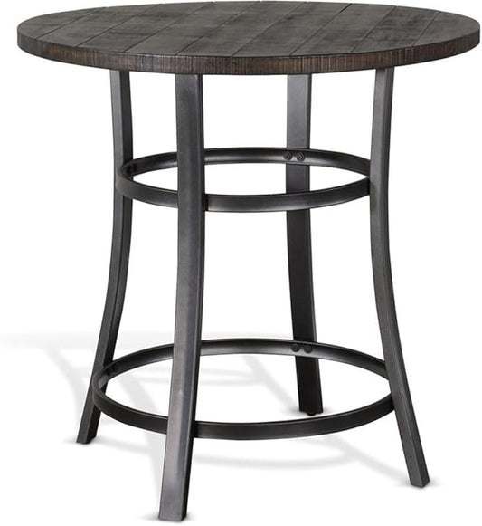 Pemberly Row Mid-Century Wood Counter Height Table, 36" H x 36" W x 36" D, Mahogany Solids and Veneers, Tobacco Leaf Finish, Powder Coated Metal Base, Sturdy Dining Table for Small Spaces