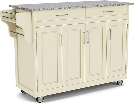 Homestyles Create Kitchen Cart, Gray Granite Top, Off White