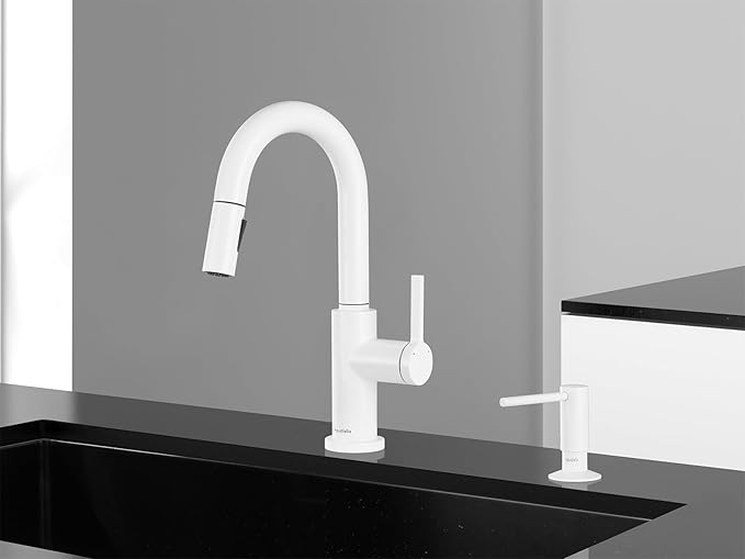 AguaStella AS32W Shiny White Bar Faucet or Prep Sink Faucet with Pull Down Sprayer Single Handle