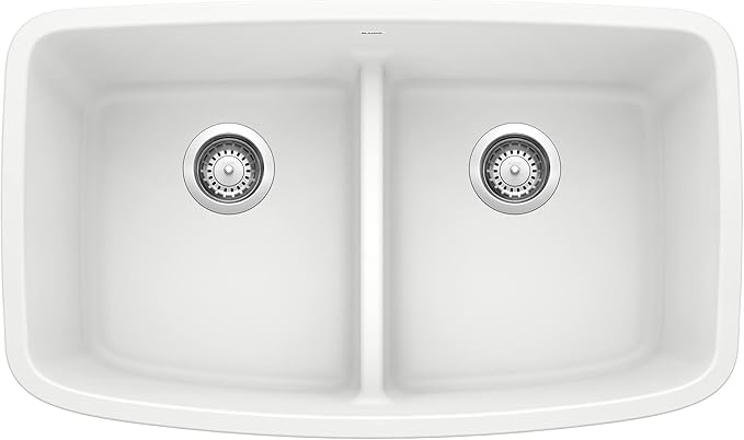 Valea Equal Double Bowl Kitchen Sink with Low Divide, White