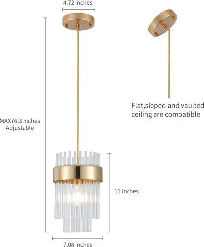 Dijiahua Pendant Lights Kitchen Island Gold 3 Pack,Crystal Pendant Light Fixtures Over Table, Mini Brass Dining Room 1-Light Chandelier,Modern Adjustable Cord Hanging Lamp for Bedroom,Sink