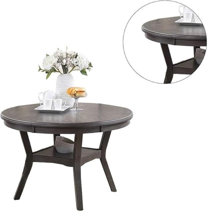 47" Classic Round Dining Table with Open Shelf, Kitchen Table with Robust Flared Legs, Elegant Restaurant Table with Sturdy Rubber Wood Construction for Living Room Kitchen Island Restaurant, Gray