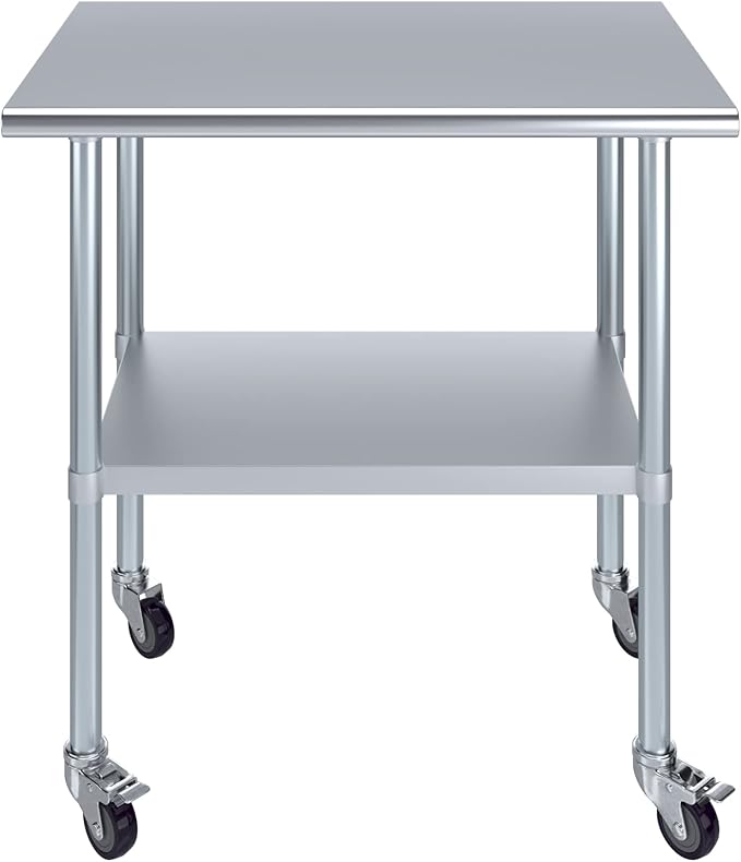 Stainless Steel Work Table with Wheels | NSF Kitchen Island Food Prep | Laundry Garage Utility Bench (Table + Wheels, 36" Long x 24" Deep)