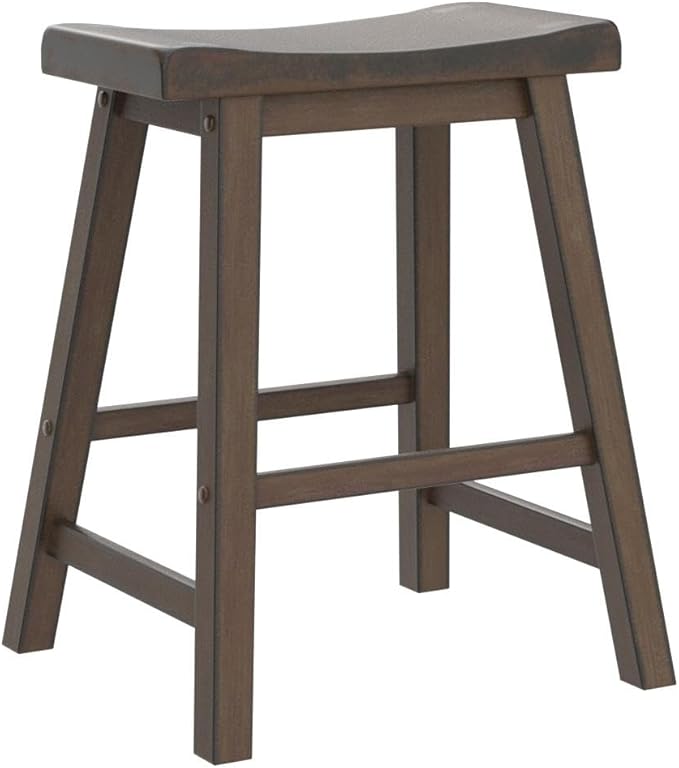 Lexicon Victoria Saddle Solid Wood Stool Set of 2 - Saddle Kitchen Stool Dining Height Stools for Dining, Armless Chair Seating, Perfect Casual - 17.5" Distressed Cherry