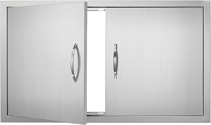 VEVOR BBQ Access Door, 36W x 21H Inch Double Outdoor Kitchen Door, Stainless Steel Flush Mount Door, Wall Vertical Door with Handles, for BBQ Island, Grilling Station, Outside Cabinet, Silver