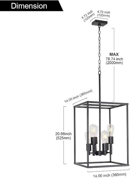VINLUZ Classic Foyer Pendant Lighting 6 Light Black Farmhouse Chandelier Finish with Square Cage Shades Fixtures for Kitchen Dining Room Entryway