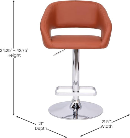 Flash Furniture Erik Comfortable & Stylish Contemporary Barstool with Rounded Mid-Back and Foot Rest, Adjustable Height - Cognac Vinyl with Chrome Base