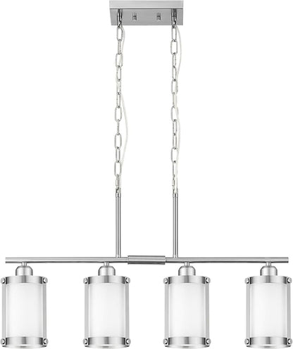 4-Light Kitchen Island Lighting, Brushed Nickel Linear Dining Room Light Fixtures with Frosted Glass, Modern Industrial Chandelier Pendant Light for Kitchen Island Dining Room, OS-3014-4ISBNW
