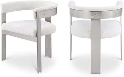 Pemberly Row Contemporary Dining Chair Set, Cream Boucle Fabric, Brushed Chrome Metal Frame, 23.5" W x 21.5" D x 28" H, Modern Upholstered Seating for Kitchen or Dining Room