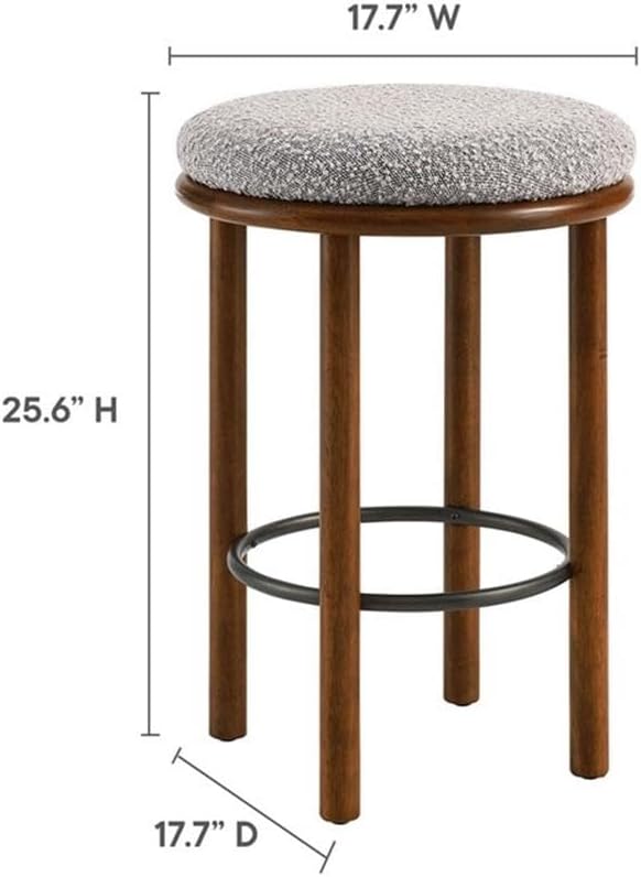 Modway Fable 26 Inch Backless Counter Stools Set of 2 in Walnut Taupe - Kitchen Stools Counter Height - 2Pcs Upholstered Padded Boucle Seat for Kitchen Counter or Island with Wood Legs and Footrest