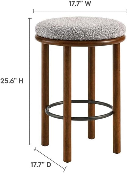 Modway Fable 26 Inch Backless Counter Stools Set of 2 in Walnut Taupe - Kitchen Stools Counter Height - 2Pcs Upholstered Padded Boucle Seat for Kitchen Counter or Island with Wood Legs and Footrest