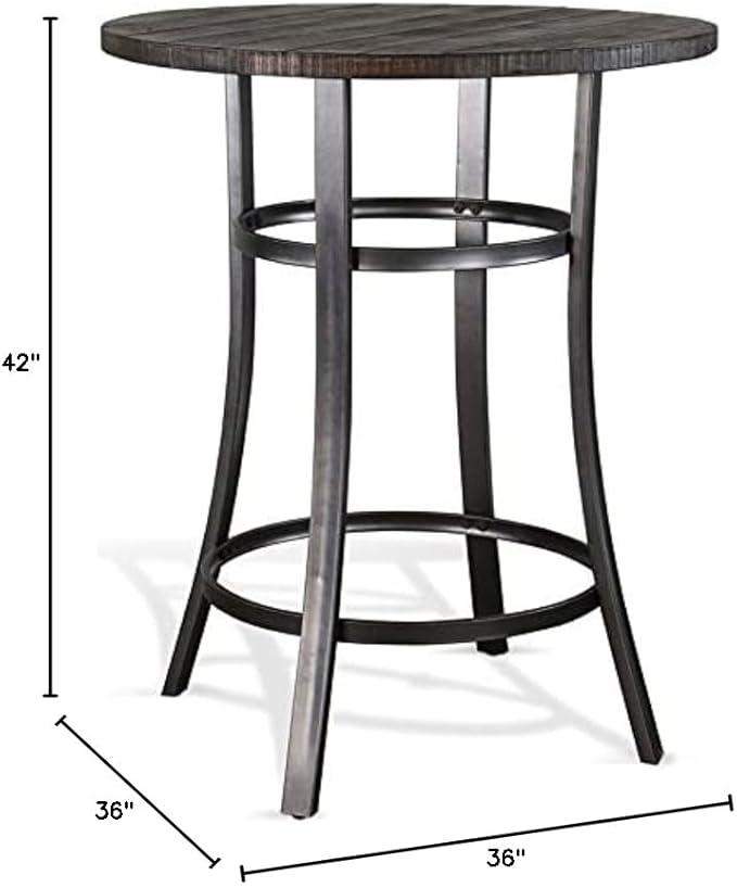 Pemberly Row 42" Mid-Century Wood Pub Table, Tobacco Leaf Finish, Mahogany Solids and Veneers, Metal Base, Powder-Coated Durable Design, 36" Square Counter Height Table for Small Spaces