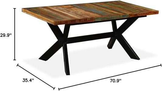 Reclaimed Wood Dining Table 70.9 inch Industrial Rustic Rectangular Kitchen Table Seating 6 Extendable Style Lacquered Finish for Dining Room Apartment Small Spaces
