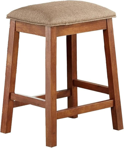 GTU Furniture Set of 2 Counter Height 24" Backless Kitchen Island Brown Barstools Chair with Wood Footrest Leg and Fabric Cushion