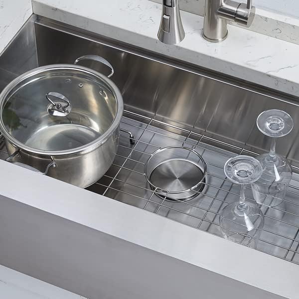 SHACO 33 Inch Stainless Steel Farmhouse Sink, 33x20 Single Bowl Ledge Workstation Flat Apron Front Farm Kitchen Sink with Cutting Board, Brushed Nickel