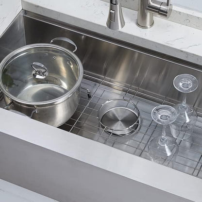 SHACO 33 Inch Stainless Steel Farmhouse Sink, 33x20 Single Bowl Ledge Workstation Flat Apron Front Farm Kitchen Sink with Cutting Board, Brushed Nickel