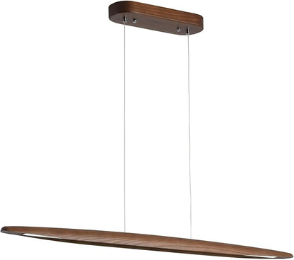 YISDESIGN Wood Linear Pendant Hanging Light Fixture Minimalist Light Linear Chandelier Wood Kitchen Island Lighting 40w Dimmable for Dining Room Dining Table Living Room Pool Table Walnut Color