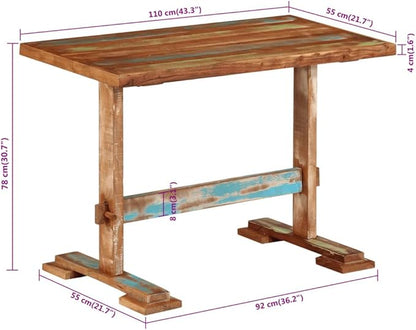 Rectangular Reclaimed Wood Dining Table 43.3x21.7x30.7 in Multicolor Rustic Small Dining Room Table for 4 Indoor Spaces with Retro Charm