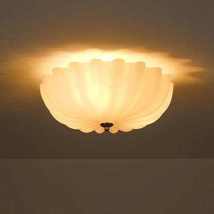 Mid Century Modern Flush Mount Ceiling Light with Milk White Glass Shade, White Flower Ceiling Lamp, 15.74inch Large LED Kitchen & Hallway Ceiling Light Fixture.