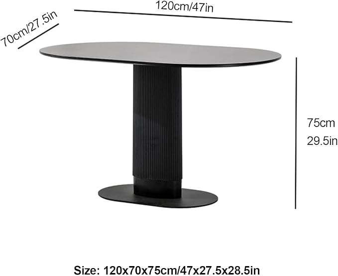 Oval Wooden Dining Table, Modern Farmhouse Kitchen Table, Simplicity Metal Pedestal Base Kitchen Table, Small Space Kitchen Table for Kitchen,Dining Room,Negotiation Room,Cafe,Black a